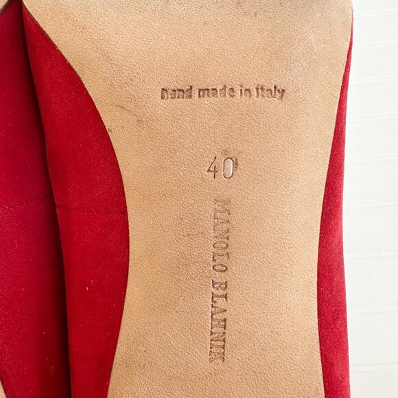 Manolo Blahnik BB Red Suede Pumps Pointed Toe Stiletto Heels Size 40 2" - Picture 5 of 10